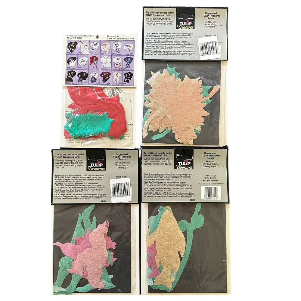 Tulip Treasures Lame Iron On Applique Kit Lot Glitzy Shirts Holly Poinsettia